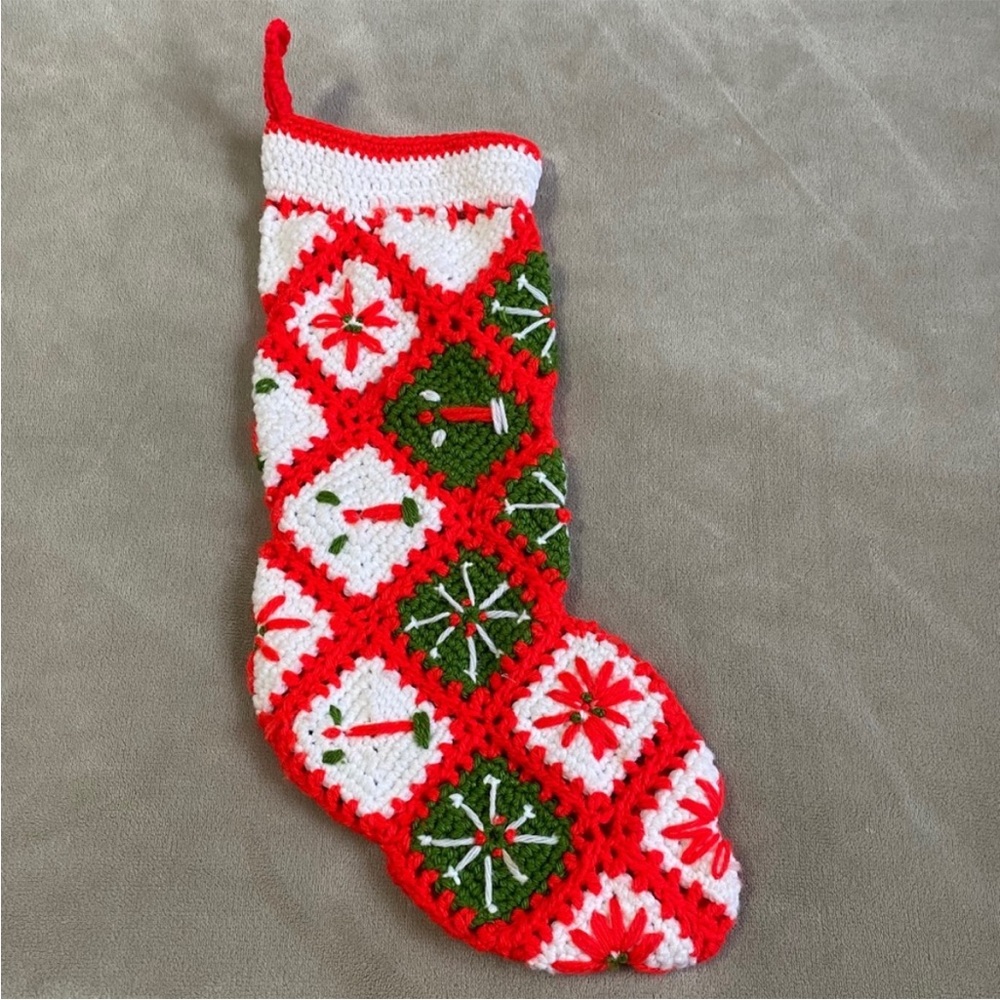 Granny Square‎ Crochet Hand Made Christmas Stocking
